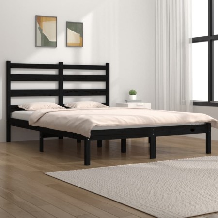 Solid black pine wood bed frame 135x190 cm by vidaXL, Beds and slatted bases - Ref: Foro24-3103627, Price: 153,99 €, Discount: %