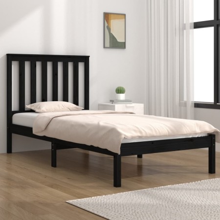 Estructura de cama madera maciza de pino negra 90x200 cm de vidaXL, Camas y somieres - Ref: Foro24-3103832, Precio: 102,21 €,...