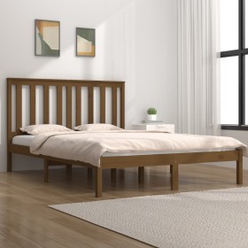 Estructura de cama madera maciza de pino marrón miel 140x190 cm de vidaXL, Camas y somieres - Ref: Foro24-3103826, Precio: 15...