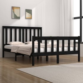 Double black solid pine wood bed frame 120x190 cm by vidaXL, Beds and slatted bases - Ref: Foro24-3103882, Price: 167,46 €, D...