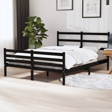 Solid black pine wood bed frame 140x190 cm by vidaXL, Beds and slatted bases - Ref: Foro24-3103697, Price: 164,99 €, Discount: %