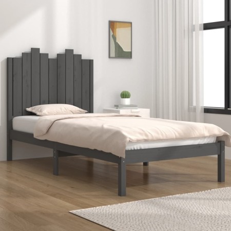 Estructura de cama madera maciza de pino gris 90x200 cm de vidaXL, Camas y somieres - Ref: Foro24-3103765, Precio: 107,22 €, ...