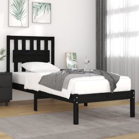 Estructura de cama madera maciza de pino negra 90x200 cm de vidaXL, Camas y somieres - Ref: Foro24-3103922, Precio: 106,99 €,...