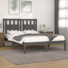 Estructura de cama de madera maciza de pino gris 140x200 cm de vidaXL, Camas y somieres - Ref: Foro24-3103935, Precio: 140,99...