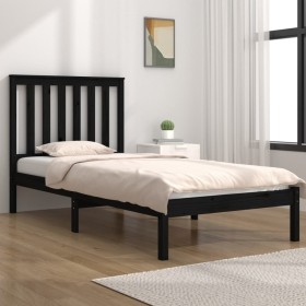 Black single solid pine wood bed frame 90x190cm by vidaXL, Beds and slatted bases - Ref: Foro24-3103812, Price: 117,99 €, Dis...