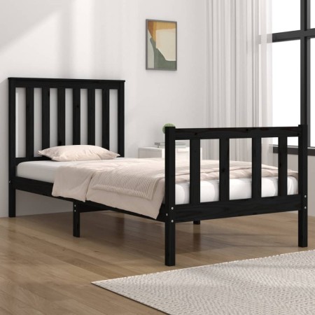 Estructura de cama madera maciza pino individual negro 90x190cm de vidaXL, Camas y somieres - Ref: Foro24-3103877, Precio: 12...