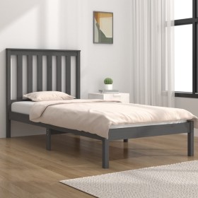 Solid gray pine wood bed frame 100x200 cm by vidaXL, Beds and slatted bases - Ref: Foro24-3103835, Price: 120,99 €, Discount: %