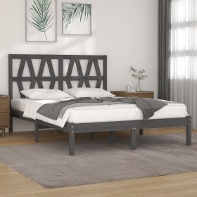 Estructura de cama de madera maciza de pino gris 140x190 cm de vidaXL, Camas y somieres - Ref: Foro24-3103980, Precio: 142,99...