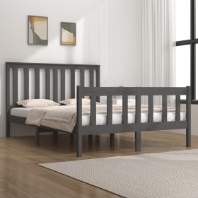 Solid gray pine wood bed frame 140x190 cm by vidaXL, Beds and slatted bases - Ref: Foro24-3103890, Price: 144,68 €, Discount: %