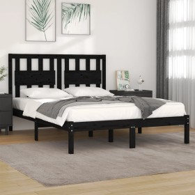 Estructura de cama de madera maciza de pino negra 200x200 cm de vidaXL, Camas y somieres - Ref: Foro24-3103957, Precio: 168,9...