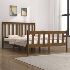 Honey brown solid wood double bed frame 120x190 cm by vidaXL, Beds and slatted bases - Ref: Foro24-3103881, Price: 136,99 €, ...