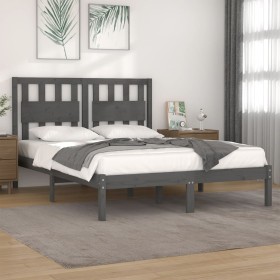 Solid gray pine wood bed frame 140x190 cm by vidaXL, Beds and slatted bases - Ref: Foro24-3103915, Price: 147,50 €, Discount: %