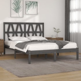 Solid gray pine wood bed frame 140x200 cm by vidaXL, Beds and slatted bases - Ref: Foro24-3104000, Price: 135,99 €, Discount: %