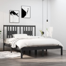 Solid gray pine wood bed frame 140x190 cm by vidaXL, Beds and slatted bases - Ref: Foro24-3104045, Price: 144,99 €, Discount: %