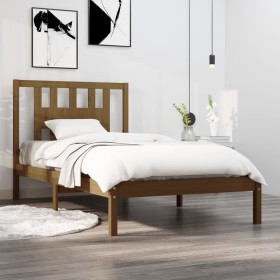 Honey brown solid pine wood bed frame 100x200 cm by vidaXL, Beds and slatted bases - Ref: Foro24-3104056, Price: 105,99 €, Di...