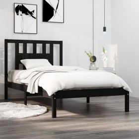 Solid black pine wood bed frame 90x200 cm by vidaXL, Beds and slatted bases - Ref: Foro24-3104052, Price: 101,52 €, Discount: %