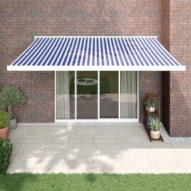 Retractable aluminum and blue and white fabric awning 4.5x3 m by vidaXL, Awnings - Ref: Foro24-3154574, Price: 920,81 €, Disc...