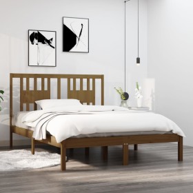 Honey brown solid wood double bed frame 120x190 cm by vidaXL, Beds and slatted bases - Ref: Foro24-3104036, Price: 128,99 €, ...