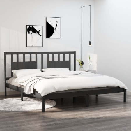 Solid gray pine wood bed frame 200x200 cm by vidaXL, Beds and slatted bases - Ref: Foro24-3104085, Price: 156,30 €, Discount: %