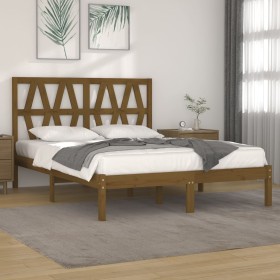 Estructura cama de matrimonio madera de pino marrón 135x190 cm de vidaXL, Camas y somieres - Ref: Foro24-3103976, Precio: 142...