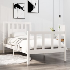 White solid wood single bed frame 90x190 cm by vidaXL, Beds and slatted bases - Ref: Foro24-3104094, Price: 103,72 €, Discoun...