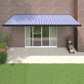 Retractable aluminum and blue and white fabric awning 5x3 m by vidaXL, Awnings - Ref: Foro24-3154600, Price: 765,99 €, Discou...