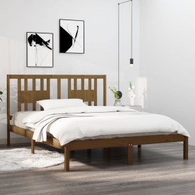 Estructura de cama madera maciza King marrón miel 150x200 cm de vidaXL, Camas y somieres - Ref: Foro24-3104071, Precio: 150,9...