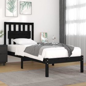 Black single solid pine wood bed frame 90x190cm by vidaXL, Beds and slatted bases - Ref: Foro24-3103902, Price: 120,99 €, Dis...