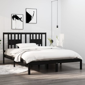 Black solid wood bed frame King Size 150x200 cm by vidaXL, Beds and slatted bases - Ref: Foro24-3104072, Price: 169,99 €, Dis...