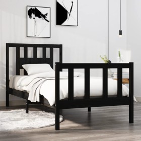 Black solid wood single bed frame 90x190 cm by vidaXL, Beds and slatted bases - Ref: Foro24-3104097, Price: 128,99 €, Discoun...