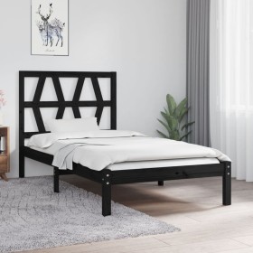 Black single solid pine wood bed frame 90x190cm by vidaXL, Beds and slatted bases - Ref: Foro24-3103967, Price: 115,99 €, Dis...