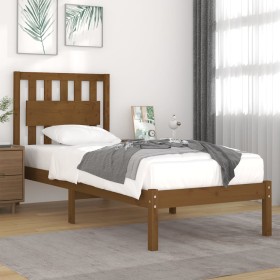 Solid pine wood bed frame honey brown 100x200 cm by vidaXL, Beds and slatted bases - Ref: Foro24-3103926, Price: 118,65 €, Di...