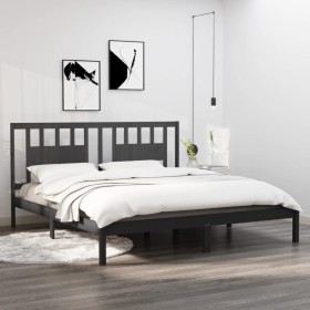 Gray solid wood double bed frame 180x200 cm by vidaXL, Beds and slatted bases - Ref: Foro24-3104080, Price: 179,06 €, Discoun...