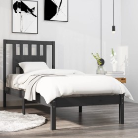 Gray solid wood single bed frame 90x190 cm by vidaXL, Beds and slatted bases - Ref: Foro24-3104030, Price: 116,99 €, Discount: %