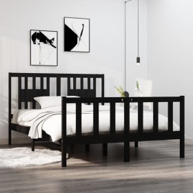 Estructura de cama de madera maciza negra 140x190 cm de vidaXL, Camas y somieres - Ref: Foro24-3104112, Precio: 174,99 €, Des...