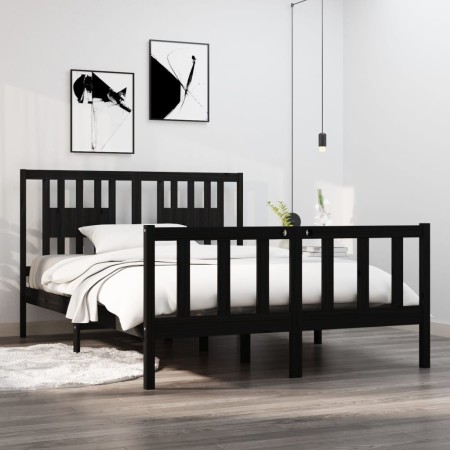 Estructura de cama de madera maciza negra 140x190 cm de vidaXL, Camas y somieres - Ref: Foro24-3104112, Precio: 172,73 €, Des...