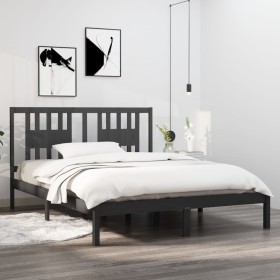 Solid gray pine wood bed frame 140x200 cm by vidaXL, Beds and slatted bases - Ref: Foro24-3104065, Price: 135,99 €, Discount: %