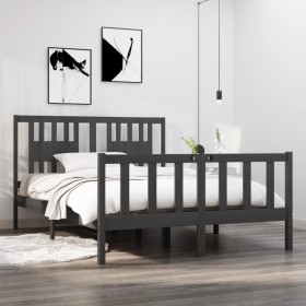 Gray solid wood bed frame 120x190 cm by vidaXL, Beds and slatted bases - Ref: Foro24-3104100, Price: 156,99 €, Discount: %