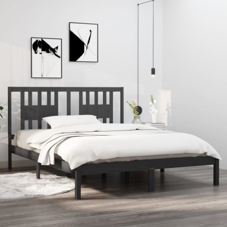 Solid gray pine wood bed frame 160x200 cm by vidaXL, Beds and slatted bases - Ref: Foro24-3104075, Price: 164,32 €, Discount: %