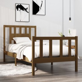 Honey brown solid wood single bed frame 75x190 cm by vidaXL, Beds and slatted bases - Ref: Foro24-3104091, Price: 109,99 €, D...