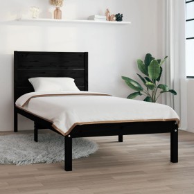 Black solid wood single bed frame 90x190 cm by vidaXL, Beds and slatted bases - Ref: Foro24-3104122, Price: 123,99 €, Discoun...