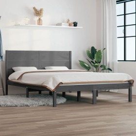 Gray solid wood bed frame King Size 150x200 cm by vidaXL, Beds and slatted bases - Ref: Foro24-3104160, Price: 166,99 €, Disc...