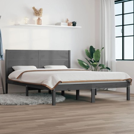 Gray solid wood bed frame King Size 150x200 cm by vidaXL, Beds and slatted bases - Ref: Foro24-3104160, Price: 166,57 €, Disc...