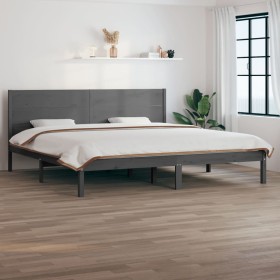 Estructura de cama de madera maciza de pino gris 200x200 cm de vidaXL, Camas y somieres - Ref: Foro24-3104175, Precio: 178,11...