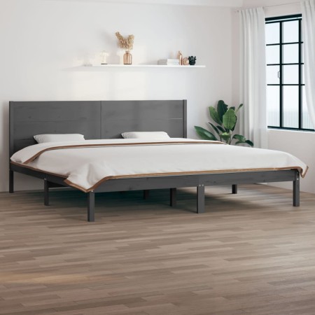 Solid gray pine wood bed frame 200x200 cm by vidaXL, Beds and slatted bases - Ref: Foro24-3104175, Price: 178,11 €, Discount: %