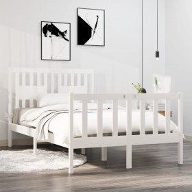 Small double bed frame white solid wood 120x190cm by vidaXL, Beds and slatted bases - Ref: Foro24-3104099, Price: 142,71 €, D...