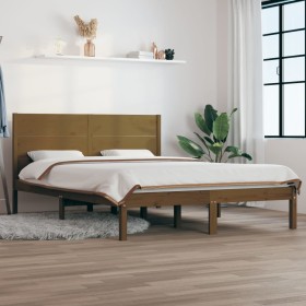 Honey brown solid wood double bed frame 120x190 cm by vidaXL, Beds and slatted bases - Ref: Foro24-3104126, Price: 133,99 €, ...