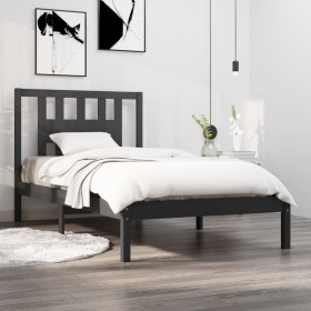 Solid gray pine wood bed frame 100x200 cm by vidaXL, Beds and slatted bases - Ref: Foro24-3104055, Price: 96,99 €, Discount: %