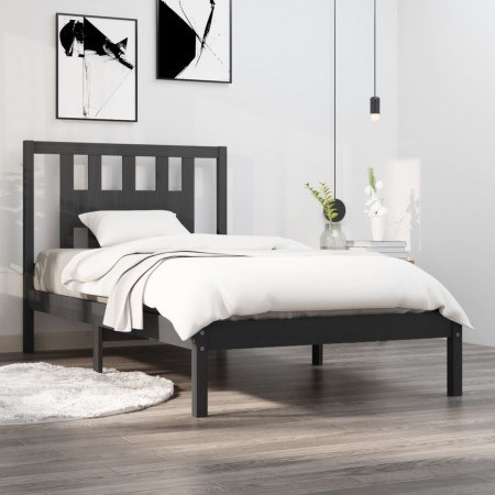 Solid gray pine wood bed frame 100x200 cm by vidaXL, Beds and slatted bases - Ref: Foro24-3104055, Price: 96,22 €, Discount: %