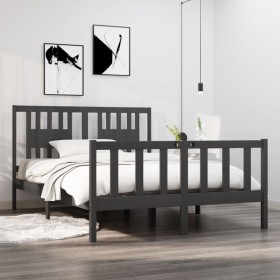 Gray solid wood bed frame 140x190 cm by vidaXL, Beds and slatted bases - Ref: Foro24-3104110, Price: 144,99 €, Discount: %